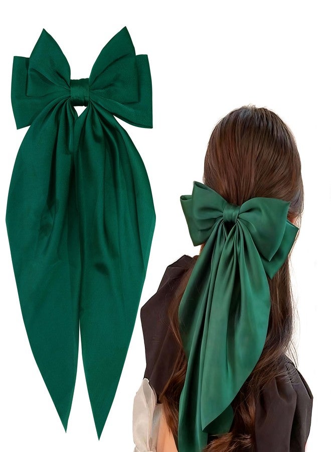 Ayesha St.Patrick's Day Hair Accessories Green Hair Bows for Women,Big Satin Hair Bows Clips Green Hair Accessories for Women Girls - Image 1